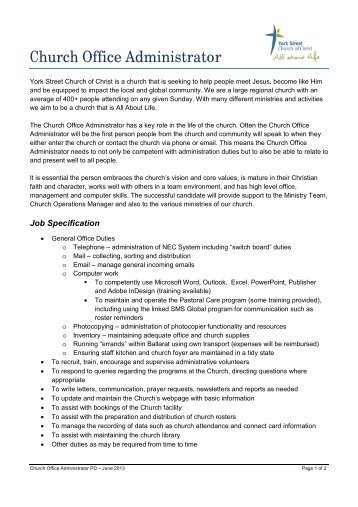 church administrator job description